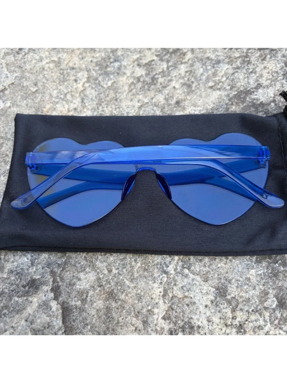 NEW Blue Heart Shaped Sunglasses Rimless Tinted Festival Rave Party Boho Shades